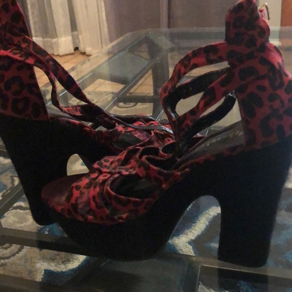 Cheetah Print Red Sandal Pumps